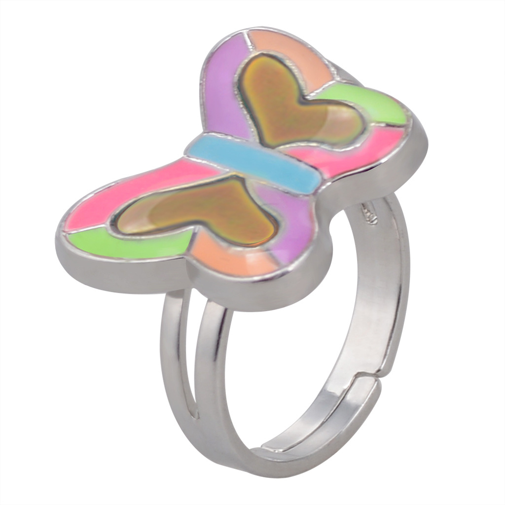 50g Weight Artificial Gemstones Inlay Material Birthday Occasion Alloy Material Heart Pattern Women'S Gender Plating Design Fashion Style Simple Peach Heart Love Butterfly Moon Color Changing Ring 25