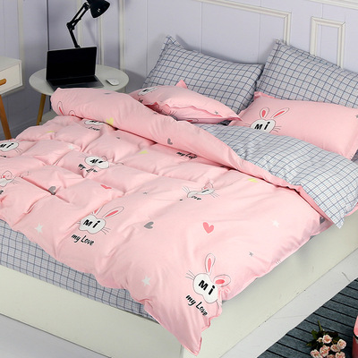 網紅款四件套 批發磨毛簡約印花ab版保暖套件床單式1.8米床上用品