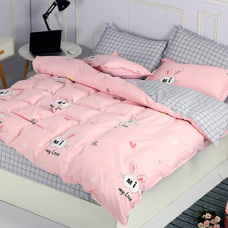 網紅款四件套 批發磨毛簡約印花ab版保暖套件床單式1.8米床上用品
