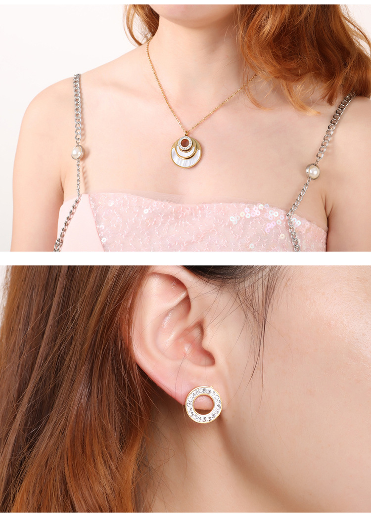 new simple round diamond shell earrings necklace set wholesale Nihaojewelry