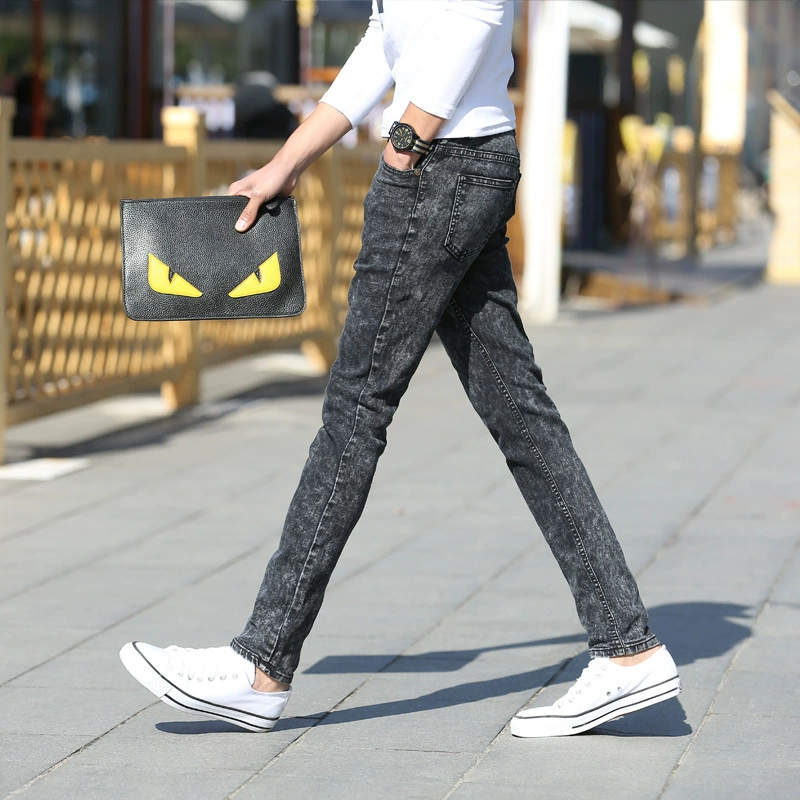 Джинсы, маленькие брюки для отдыха, корейский стиль, со снежинками, slim fit