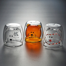 廠家批發透明耐熱玻璃 創意雙層玻璃咖啡杯 飲料杯子動物內膽造型