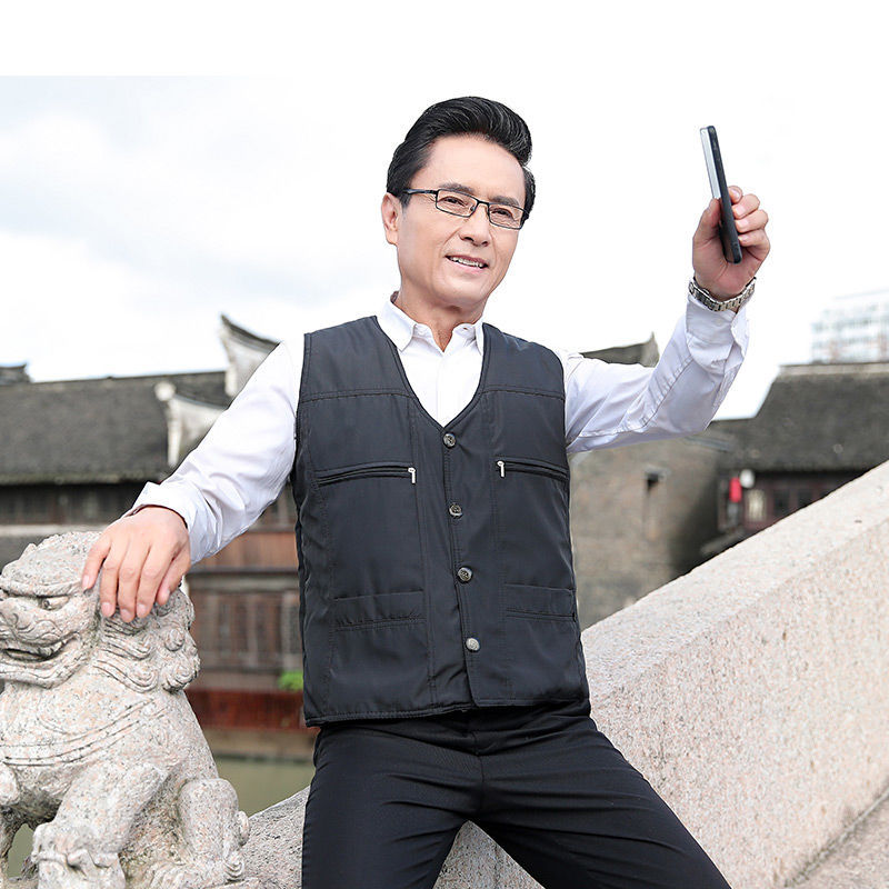 冬季複合布棉馬甲男加絨加厚中老年人保暖秋冬背心爸爸坎肩馬夾
