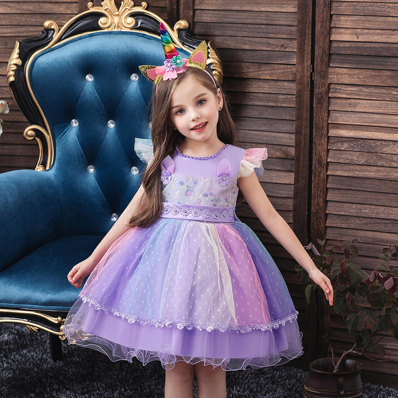 New Girls Princess Dress Unicorn Beaded Children's dress Halloween cosplay Costume Children's Dress