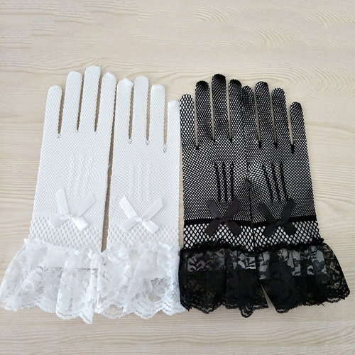 Bridal wedding dress gloves high elastic knitted mesh S58 black and white lace gloves performance costume gloves