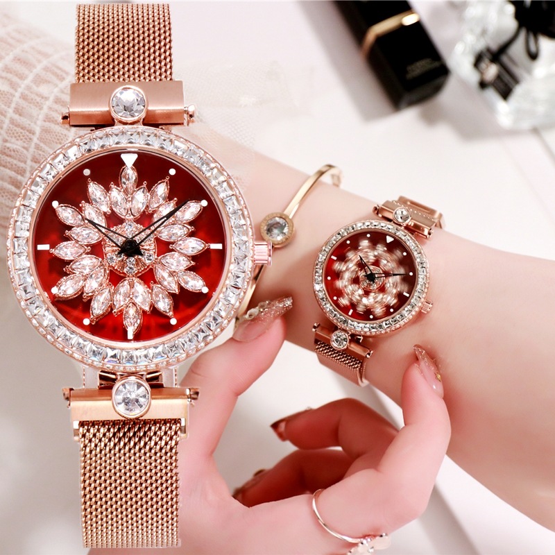 2020转运手表女米兰带韩版潮流时装表防水满钻旋转奢华镶钻表批发