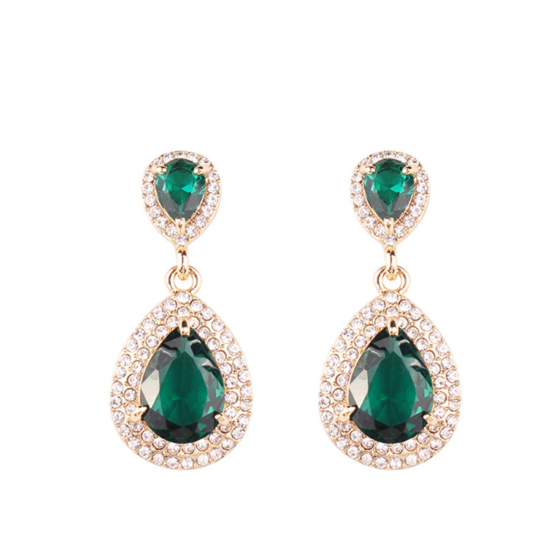Inlay Design 1 Pair Elegant Water Droplets Alloy Inlay Artificial Gemstones Women's Drop Earrings