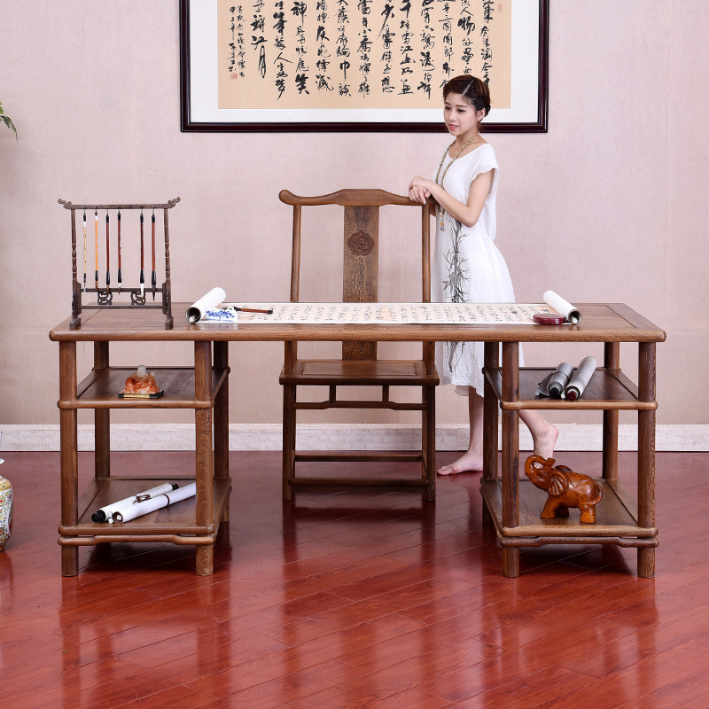 Yiming world mahogany furniture chicken wing wood painting case l two-piece classical Chinese desk writing chair office desk chair Yiming world mahogany furniture chicken wing wood painting case l two-piece classical Chinese desk writing chair office desk chair