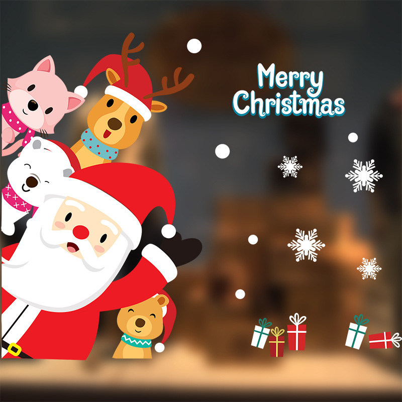 Décorations de Noël colorées, autocollants en film électrostatique sans trace, décalcomanies pour vitrines de magasin, autocollants pour verre de Noël_voghion.com