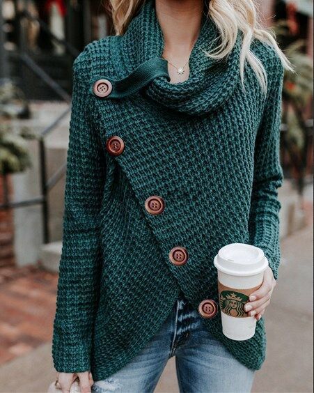 Suéter de Punto Otoño/Invierno 2026, Cárdigan de Cuello Alto con Botones Decorativos, Color Sólido, Estilo Irregular, Ropa de Mujer, Amazon AliExpress image 25