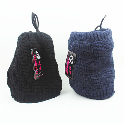 秋冬保暖加厚加絨圍脖韓版毛線針織帽雙用圍巾冬季男女士針織脖套