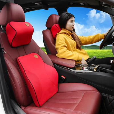 Foam Seat Back Cushion Car – Waist support - red-black-edge-headrest-1-waist-1