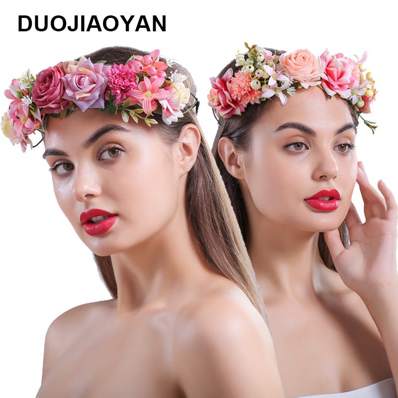 Multi-delicate Europe And America Cross Border Fashion Women's Artificial Flower Garland Christmas Hair Accessories Hair Band Factory Wholesale display picture 1