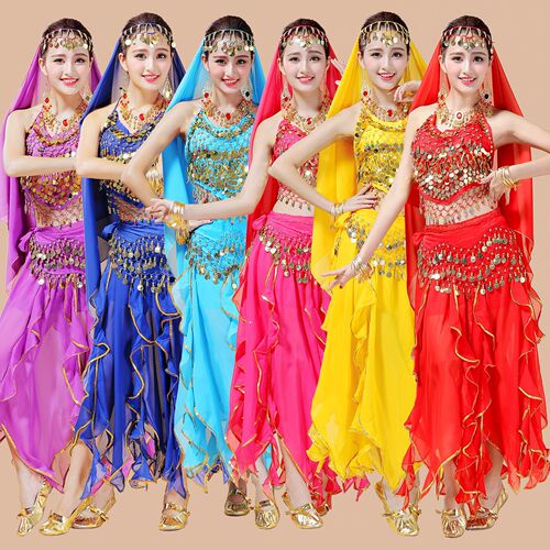 Wholesale belly dance Indian dance costumes stage costumes chili bellyband eight piece skirt costumes