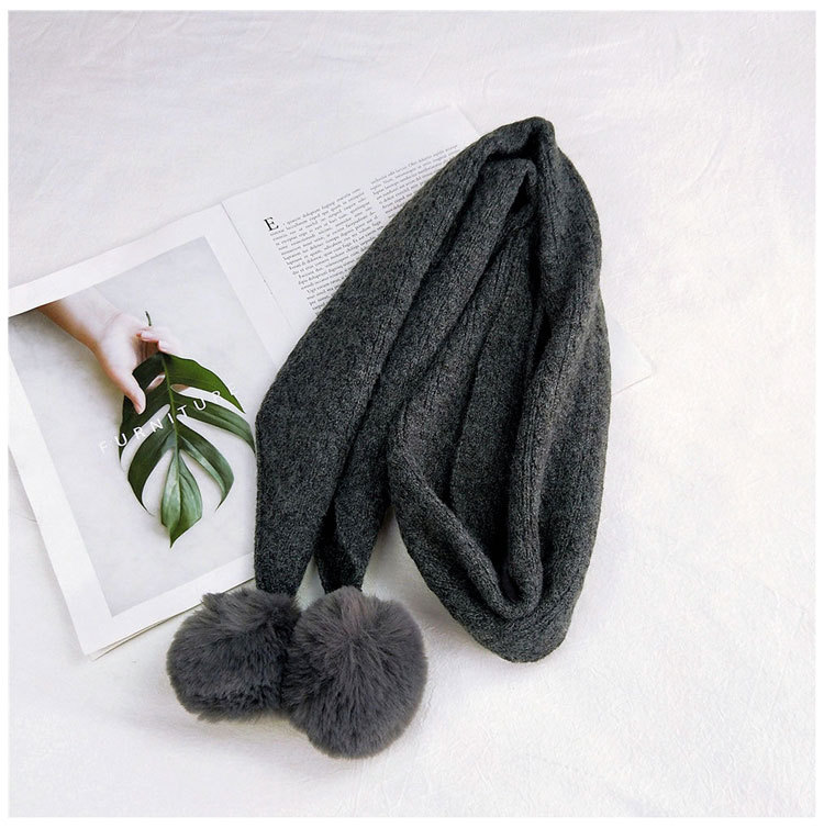 Double Ball Solid Color New Scarf Female Autumn And Winter Long Warm Knitted Knit Collar display picture 11