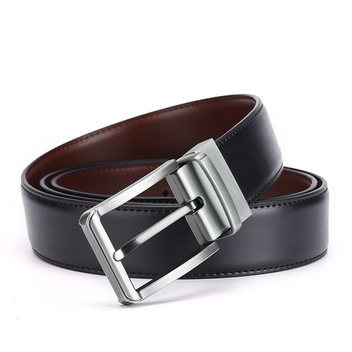 Factory direct supply of men's leather belts, men's business double-sided pin buckle belts, casual leather belts and cowhide belts