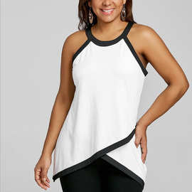 速卖通eBay亚马逊wish欧美外贸大码女装新款不规则无袖大背心T恤