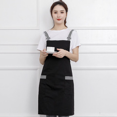 Custom Logo Embroidered Cotton Cross-Border New Gift Kitchen Apron with Shoulder Straps Manufacturer Wholesale