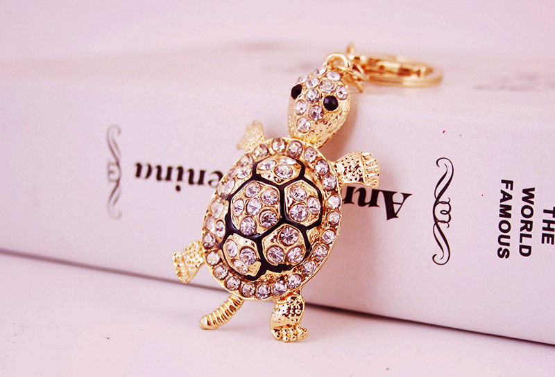 37g Weight Alloy, Metal Material Heart Pattern Unisex Gender White, Peach Color Korean Cute Diamond Crystal Cartoon Turtle Car Keychain 2