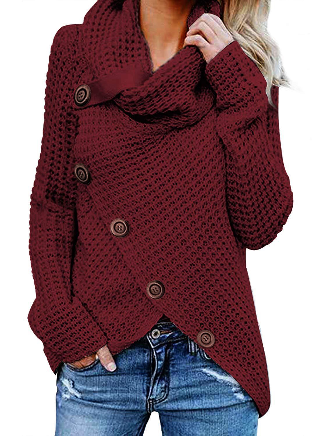 Ropa de punto de manga larga europea y americana eBay Amazon nuevo jersey de cuello alto de cinco botones de color sólido suéter de las mujeres