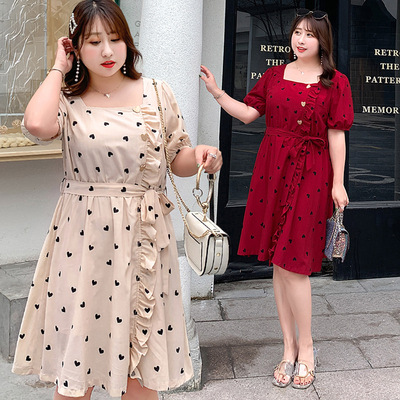 2019 Korean version of sweet fat MM fashion Big size dress Large Dress summer new pattern On behalf of k721