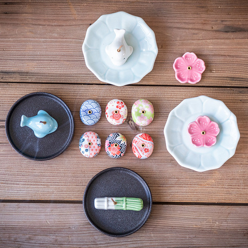Ceramic incense plate incense stand cherry blossom incense standing incense broad bean incense seat stand incense burner incense holder Japanese style