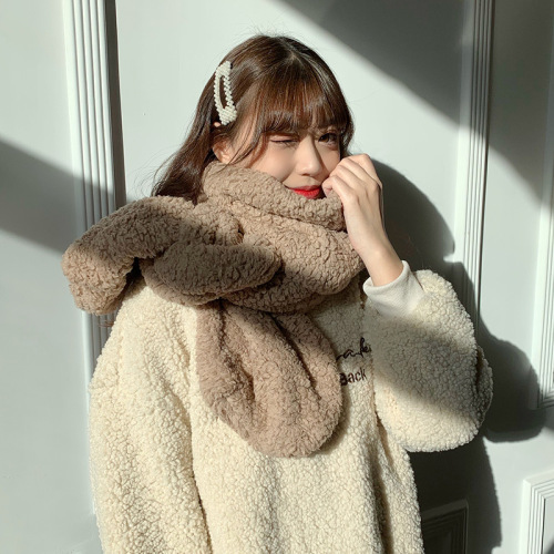 Autumn and winter double-sided solid color lambswool scarf for women, Korean version, versatile fashion shawl, new warm Japanese scarf, men's trend