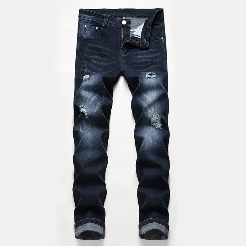 Jean délavé pour homme, pantalon en denim élastique à jambes droites, tendance et décontracté_voghion.com
