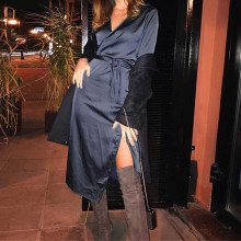 厂家定制情趣内衣 欧美家居服现货性感夜店装缎面浴袍长裙