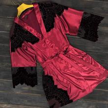 時尚歐美桃澀尤人 植物花型蕾絲 拼接透視有光布中長情趣家居裕袍