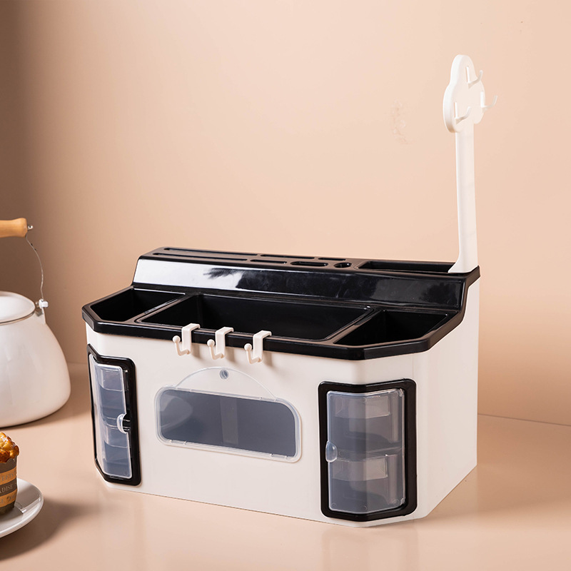 创意新款家用塑料厨房置物架多格调味盒刀架调料罐瓶收纳储物架|ru