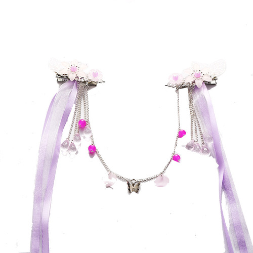 Chinese Hanfu Hair accessories Handmade leaves and flowers long ribbon Hanfu hair ornaments