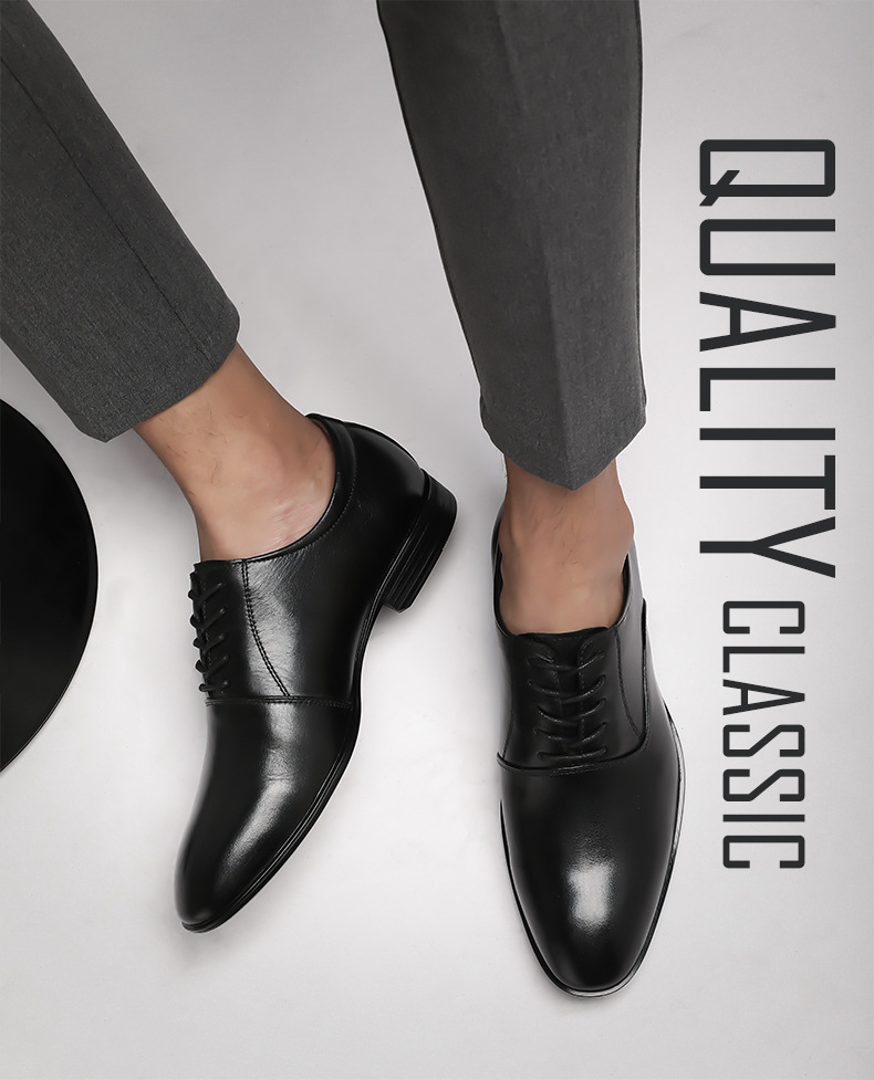 Men's Shoes Large Size Solid Color Elegant Men's Pointed Formal Wear Small White Leather Shoes Lace-up Single Shoes_vogvips.com