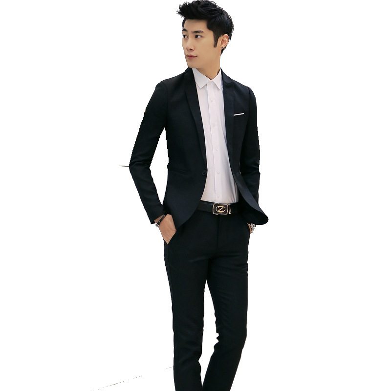 Traje de otoño e invierno traje de hombre SLIM-Fit estilo coreano traje de hombre joven de dos piezas casual guapo novio vestido de novia