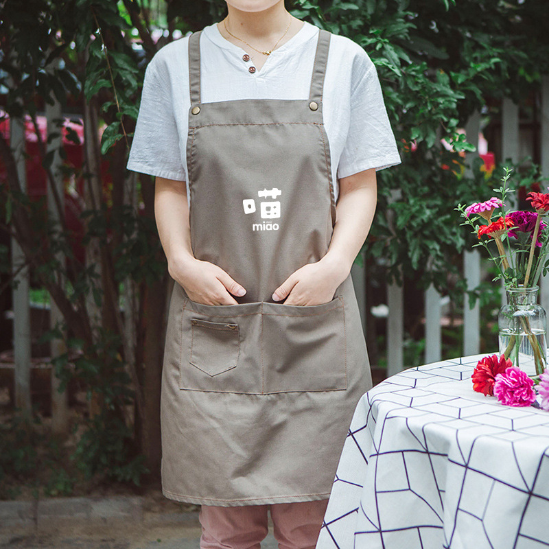 Moda coreana para hombres y mujeres ropa de trabajo personalizada Impresión de logotipo Delantal de cocina para pareja cocina doméstica antiincrustante