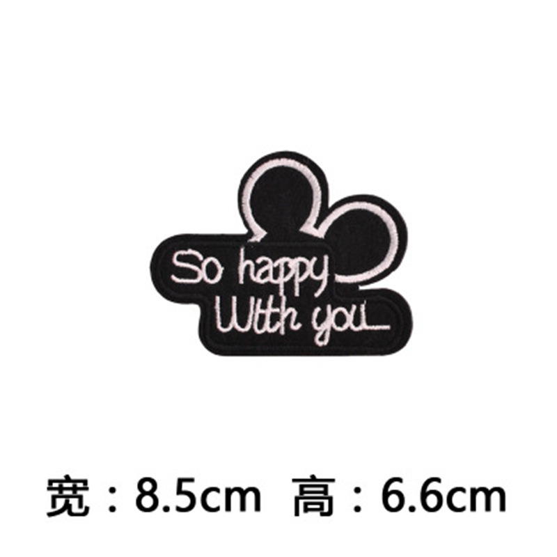 Longsheng bordado carta pegatinas de tela al por mayor accesorios ropa zapatos y sombreros parche negro plancha insignia