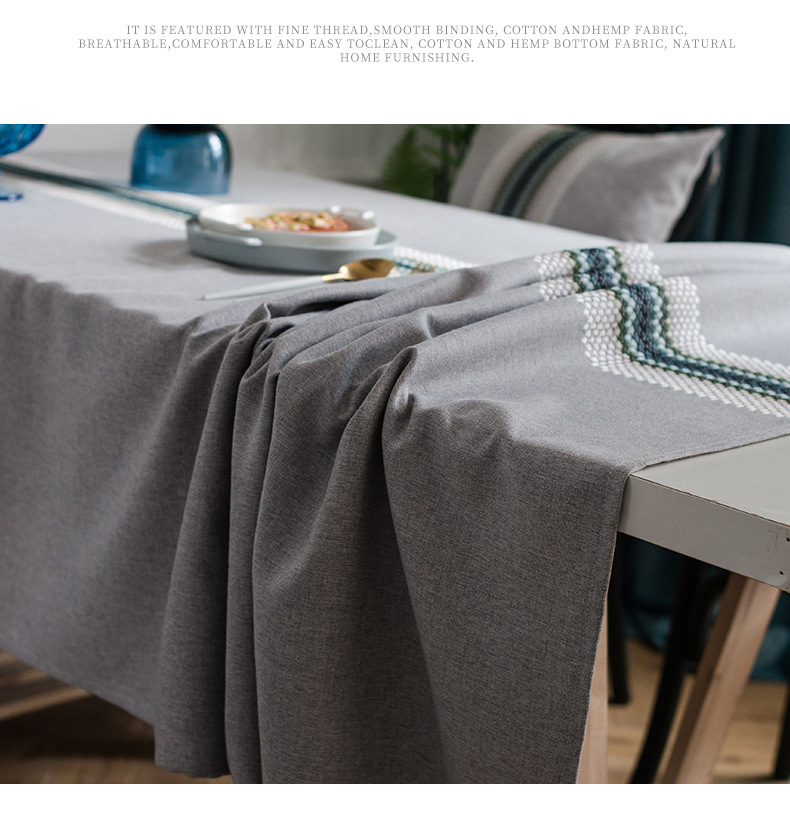 Runner moderno in cotone e lino impermeabile con motivo a onde, tovaglia geometrica ricamata, tovaglia rettangolare per tavolino da caffè, sala da pranzo_voghion.com