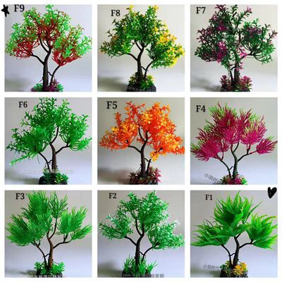 水族箱鱼缸造景/仿真植物爬虫箱 短款水草 小树 多款/塑料工|ru