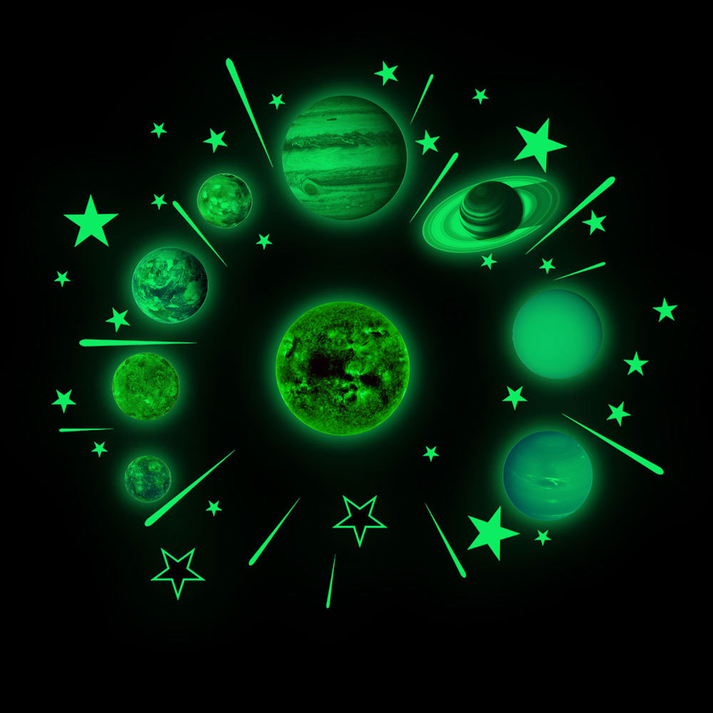 夜光月球 盒装九大行星太阳系星星流星组合发光贴纸 夜光装饰墙贴-阿里巴巴