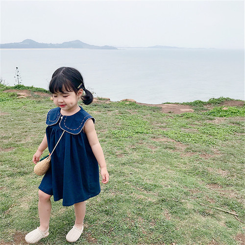 Girls skirt college big collar dress princess skirt 24 summer clothes new foreign trade children's clothing drop shipping 3-8 years old