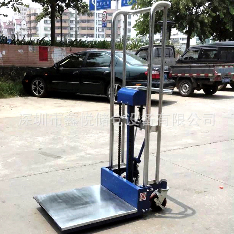 400KG迷你型堆高车升高叉车脚踩液压升降搬运车轻型手动工位车