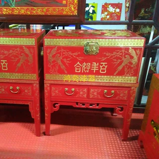 中式漆器贴金彩绘铜件香樟木箱红底龙凤婚嫁衣箱字画储物箱子定制