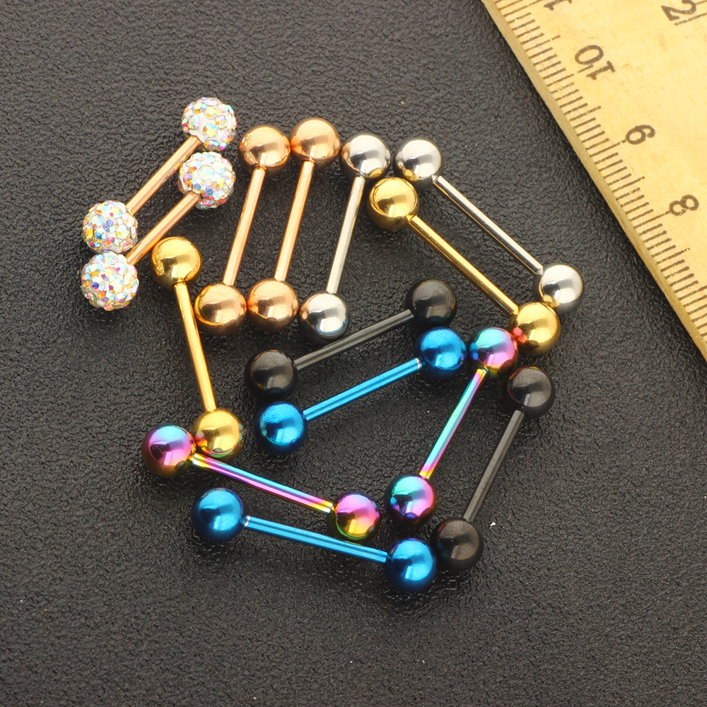 Amazon 14-Piece European and American Hot-Selling Body Piercing Jewelry Set Breast Rings Nipple Rings Tongue Rings Tongue Barbells Stainless Steel Rhinestone detail image 14