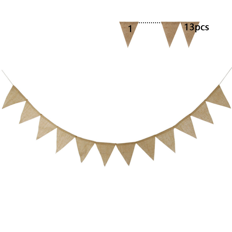 13片麻布三角旗 欧美复古婚庆旗帜婚庆用品欧美婚礼装饰串旗批发
