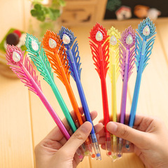 廠家批發 創意文具孔雀羽毛中性筆韓版學生文具鑽石頭七彩簽字筆