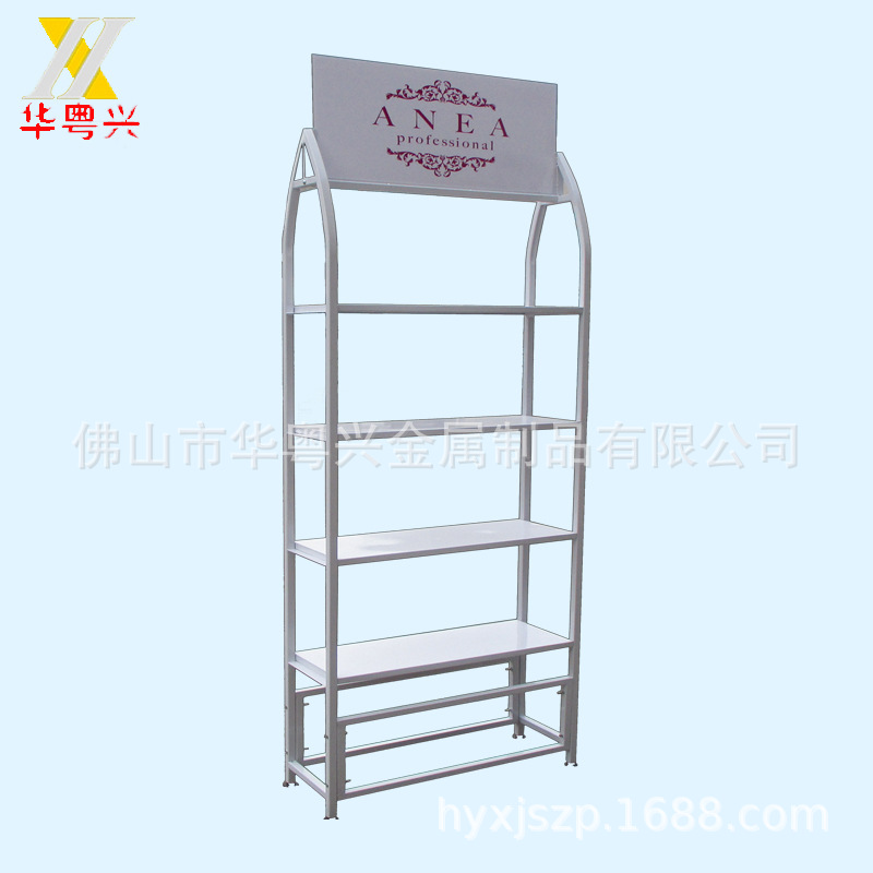 铁质轻型货架仓储架弧形侧框四层服装商品展示架可移置物架