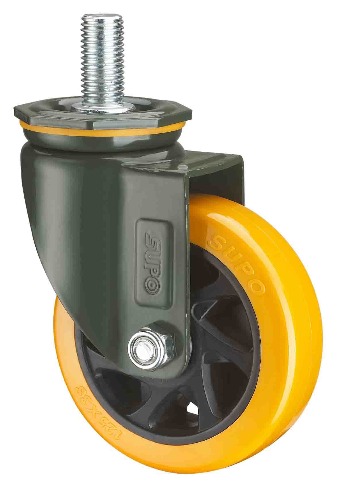 SUPO向荣动力 4寸 丝杆 橙色 PU 聚氨酯 万向脚轮J05S-02-100-222