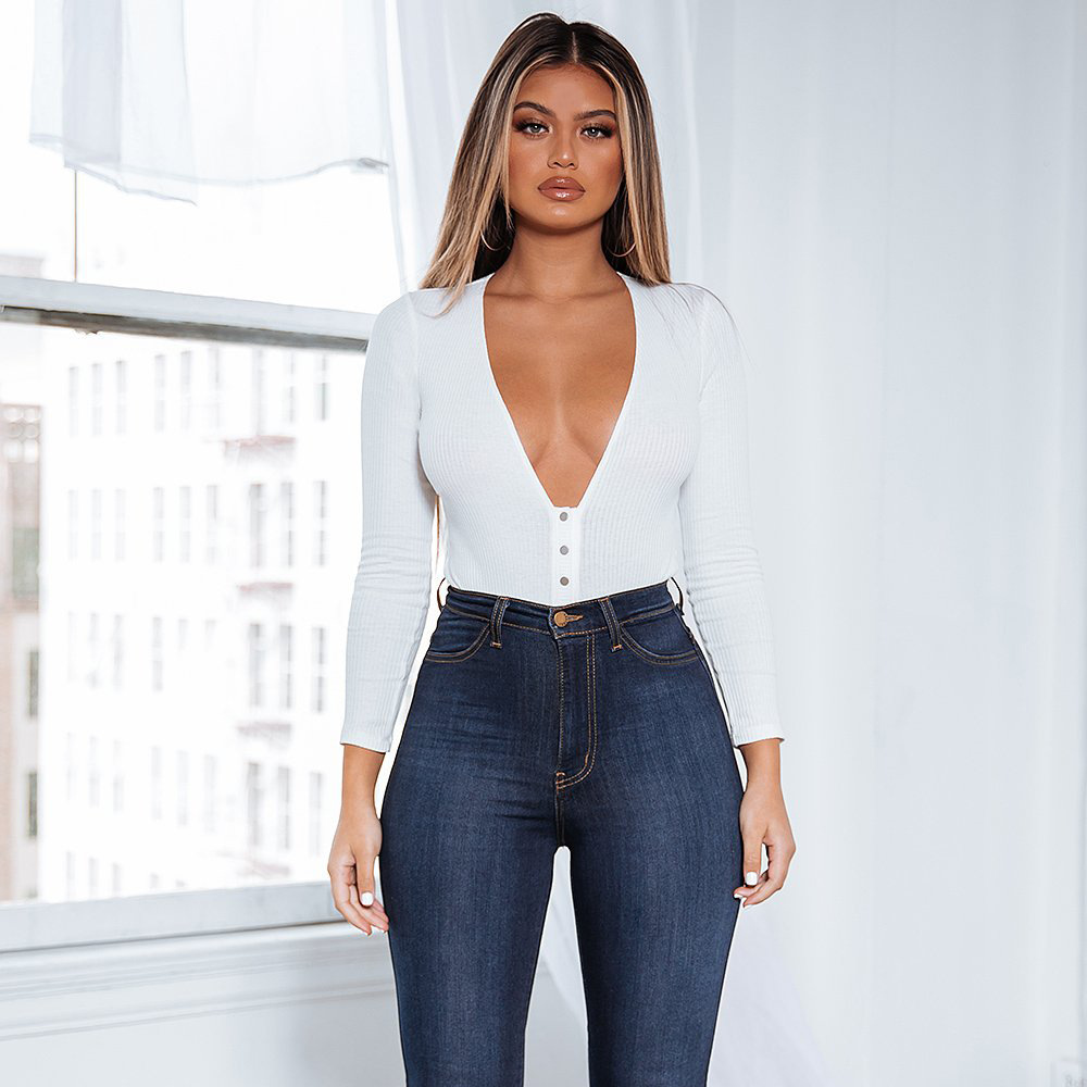 New jumpsuit spring and summer long-sleeved V-neck jumpsuit NSYBN44425