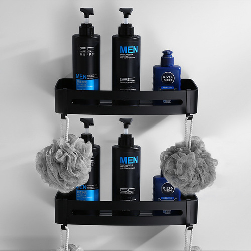 European black bathroom space aluminum storage rack triangle basket antique bathroom hotel single layer basket corner rack