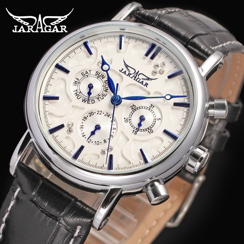 JARAGAR reloj mecánico correa de cuero genuino volante automático reloj mecánico de los hombres de moda reloj casual 348